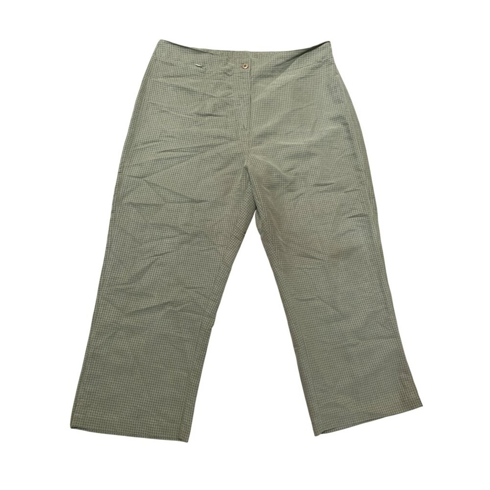 Woolrich Womens Sage Green Gingham Check Pants Size 14 Lightweight Wide Leg